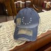 Japanese Style Distressed Hole Star Embroider Baseball Cap for Women Easiest for Matchretro Distressed Big Head Circumference Face Showing Small Peake