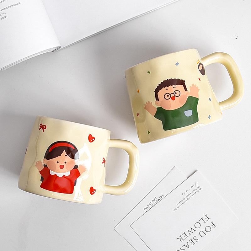 Cartoon Parent Child Cup Parents Milk Breakfast Cup Drinking Water High Temperature Resistance Ceramic Water Cup Household Mug Cute