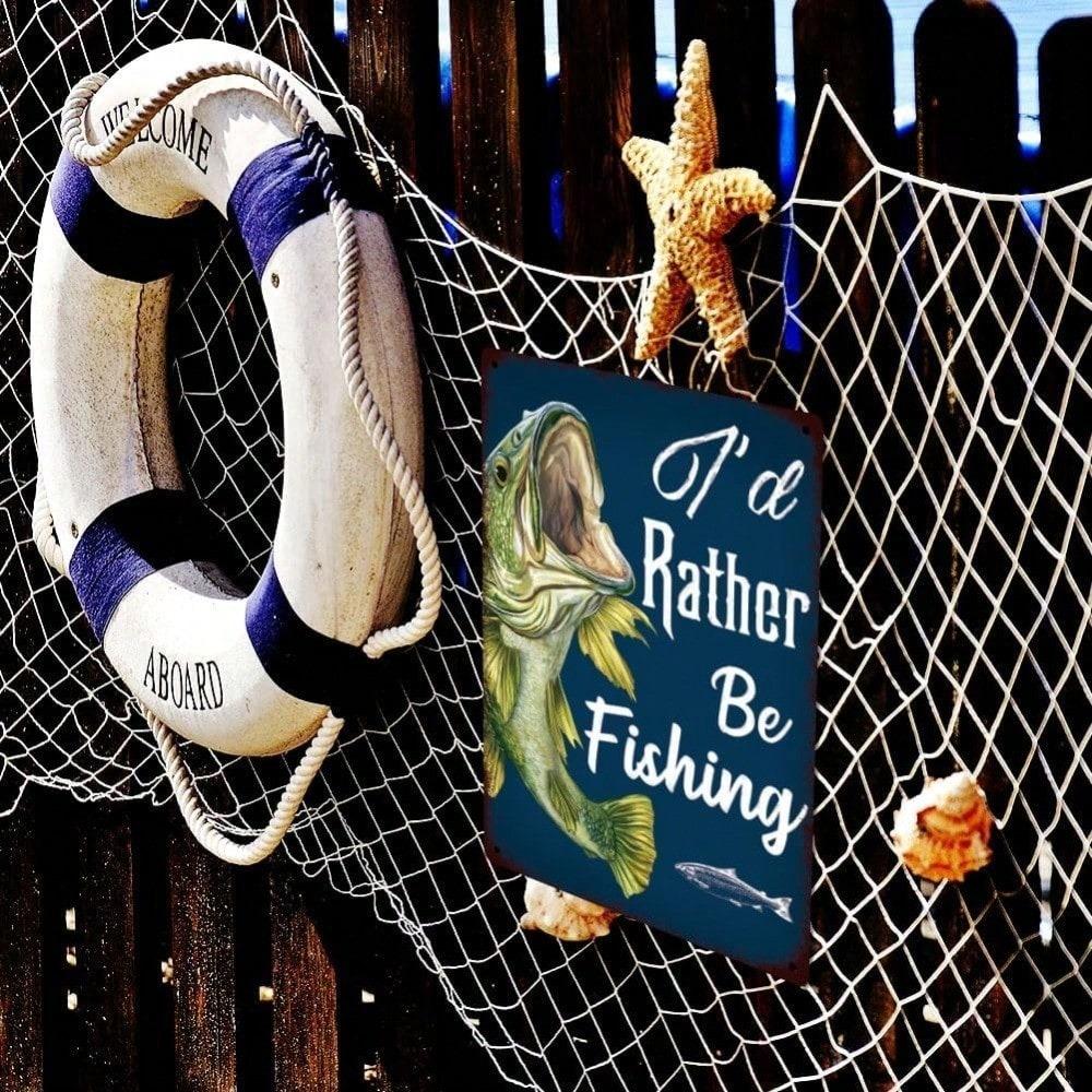Vintage Fishing Sign Metal Wall Art Rustic Garage Pub Decor Lake Cabin Man Cave
