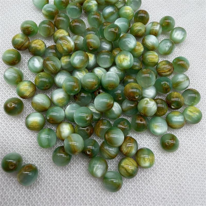 20pcs 10mm Flowing Light Dyeing Gilded Resin Beads Imitation Cat Eye Beads DIY Bracelet Beads Phone Chain Decoration