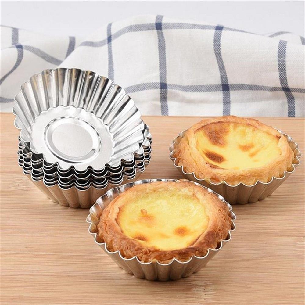 50PCS 20pcs Reusable Aluminum Alloy Cupcake Egg Tart Mold Cookie Pudding Mould Nonstick Cake Egg Baking Mold Pastry Tools