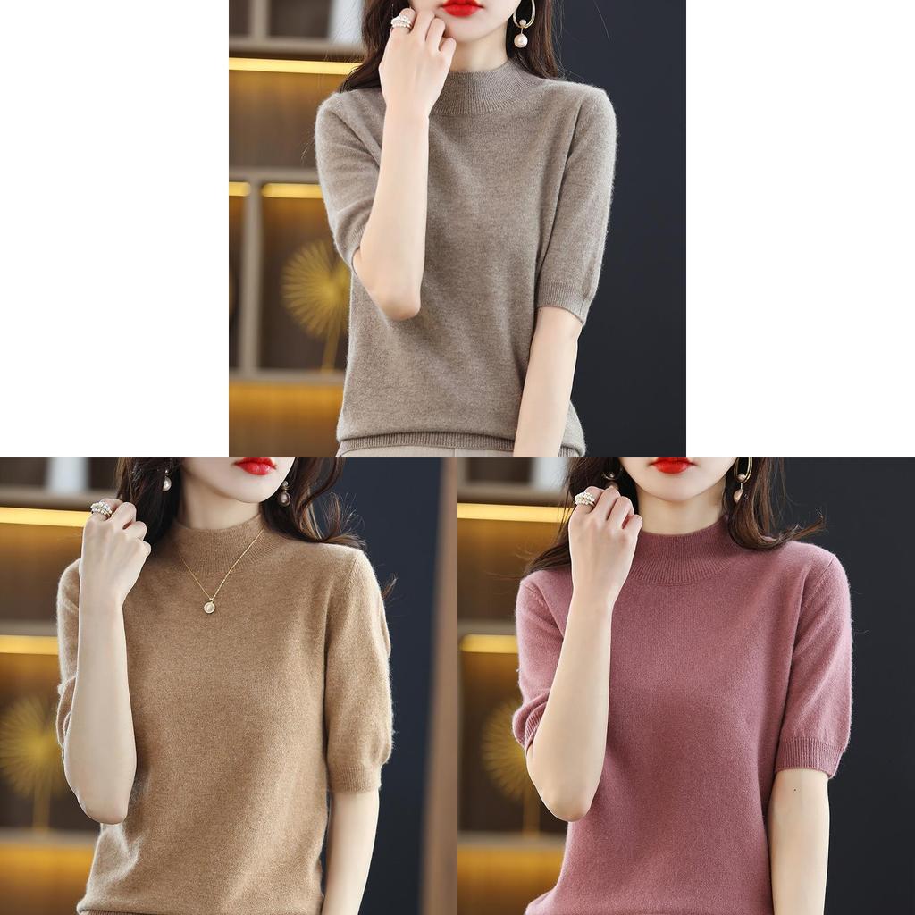 Womens Slim Fit Knit Tshirt With Splicing Detail For Casual Office Wear