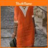 Casual Cotton Linen Dress With Vneck And Short Sleeves For Summer 2024