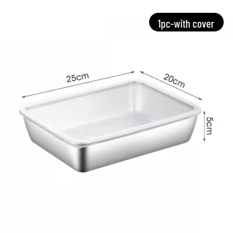 Stainless Steel Square Food Storage Container with Lid for Kitchen & Refrigerator - Ideal for Steaming, Baking, Barbecue, and Cold Dishes.