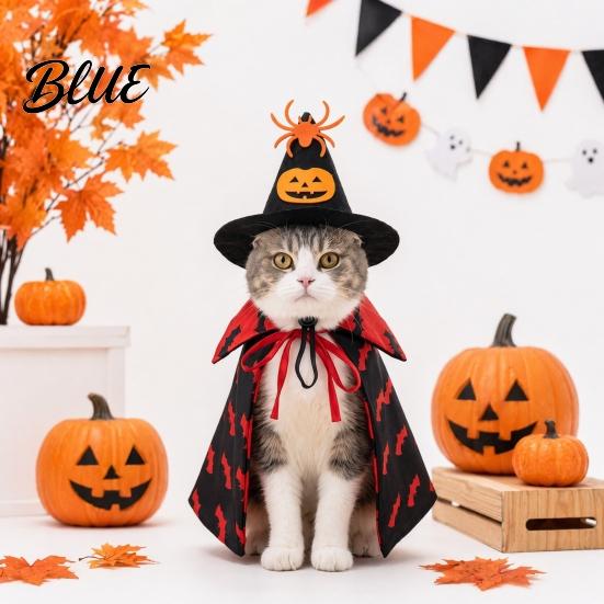 Dog Halloween Outfit 1 Set Pet Costume Spider Pumpkin Wizard Hat And Medium Costume Double-Sided Bat Print Cape Holiday Party for Cats Dogs