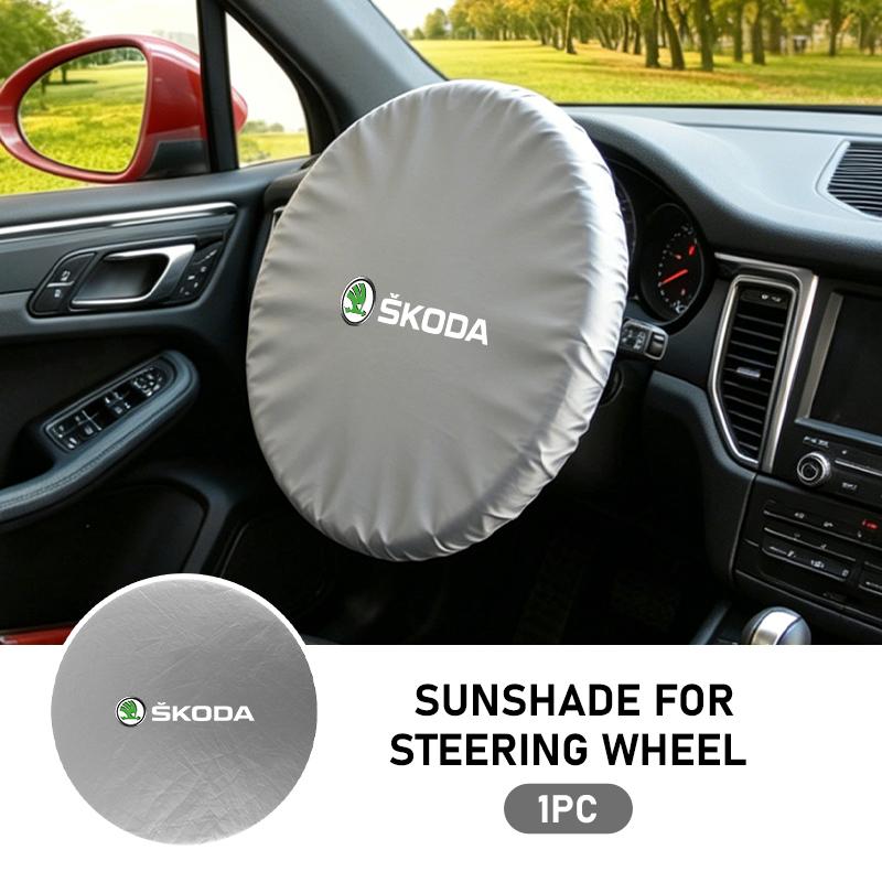 AAFO1 Car Steering Wheel Sunshade Silver Coated Cloth Insulation Protector Accessories For Skoda VRS Superb Yeti Octavia Enyaq Rapid