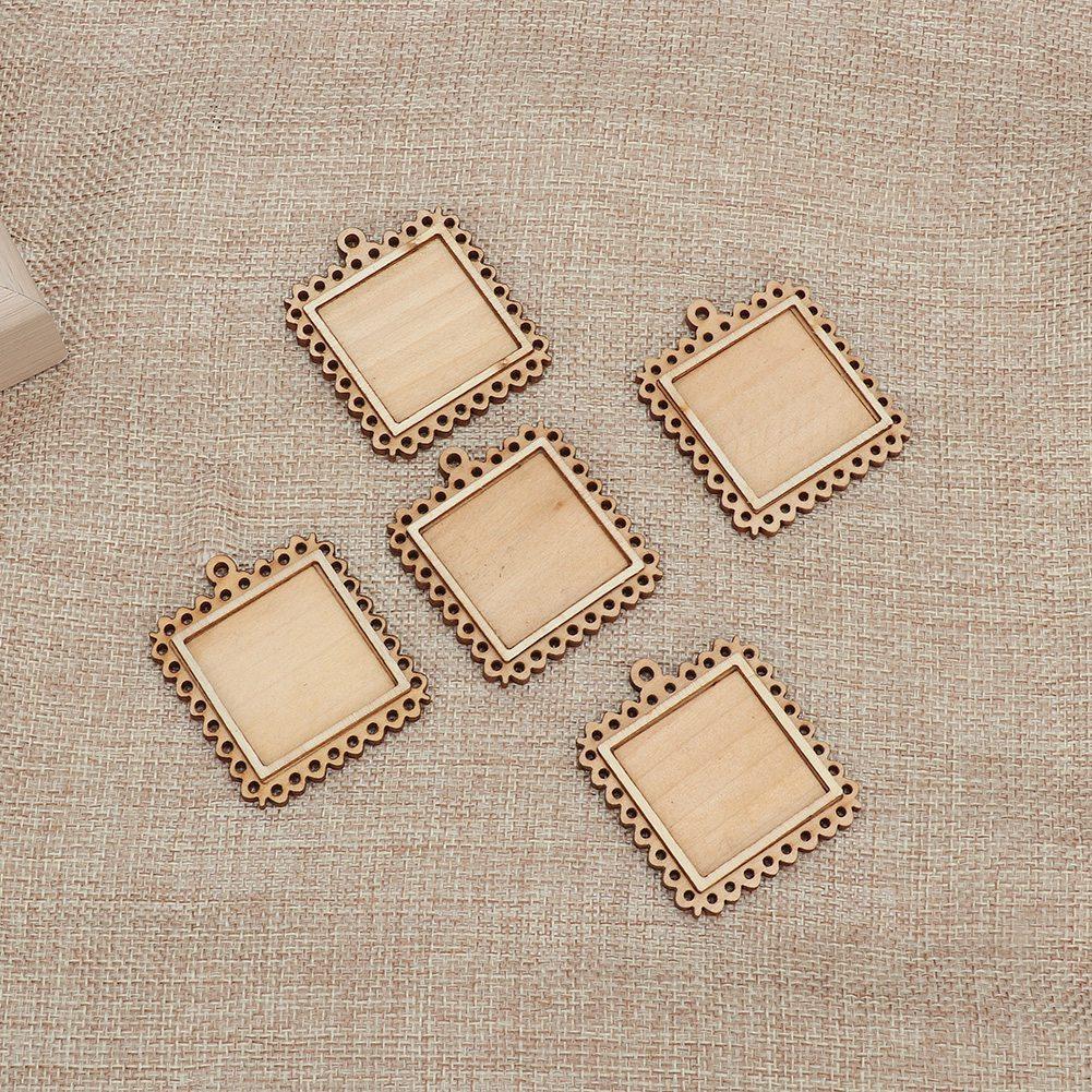 5pcs Wooden Rectangle Setting Emboss Blank Base Small Wooden Photo Frame Keychain Trays