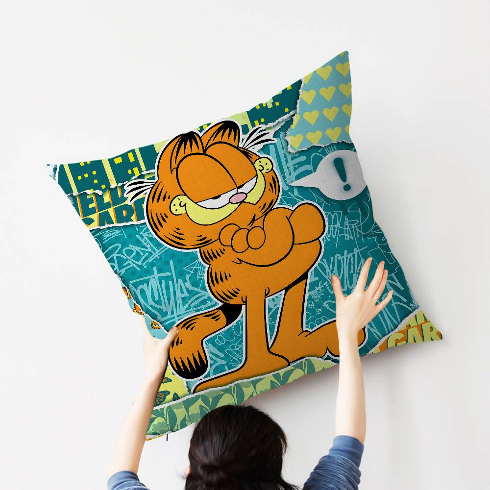 Cartoon Garfield Cute Cat Cushion Cover Car Throw Pillow Case For Sofa Car Christmas Gift 40X40Cm 45X45Cm