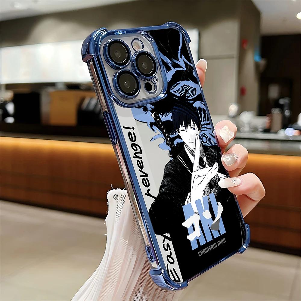 

Chainsaw Man Anime Plating Case For iPhone 16 15 14 13 12 11 Pro Max X XR XSMax 7 8 Plus Shockproof Anti-Fall Armor Cover iPhone 15