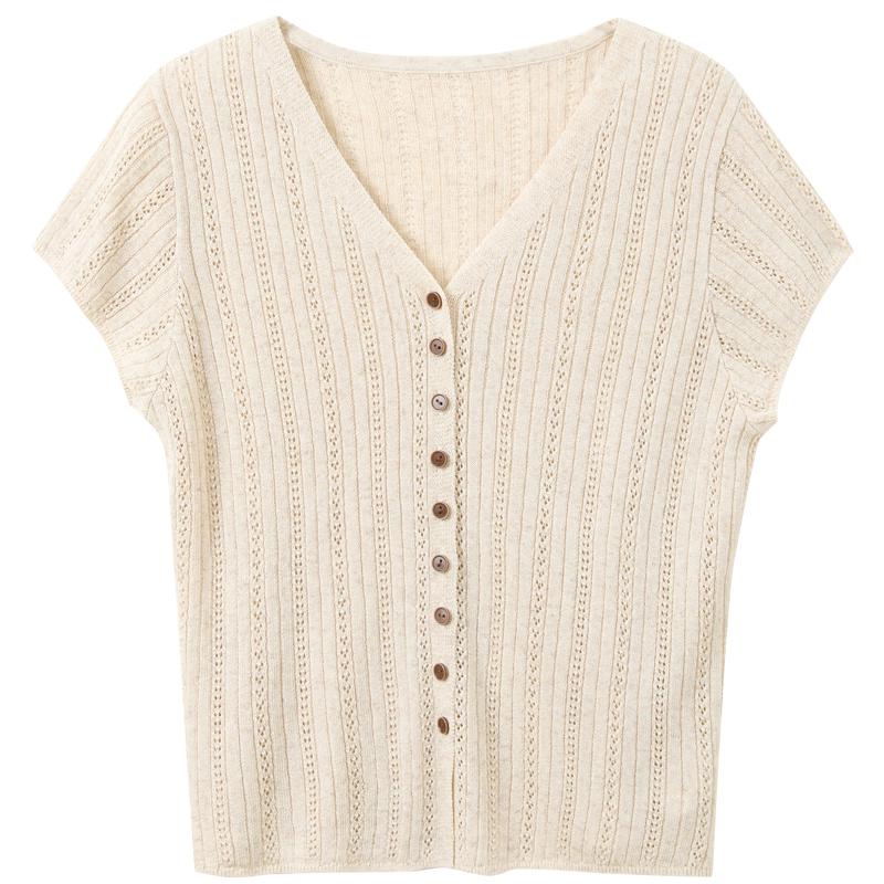 Women's V-neck Short Sleeve Lyocell Blend Knit Top