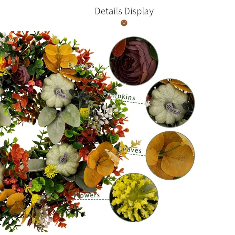 Harvest Festivals Faux Pumpkin Wreath Elegant Fall Flower Wreath Artificial Flower Decoration for Wall or Window