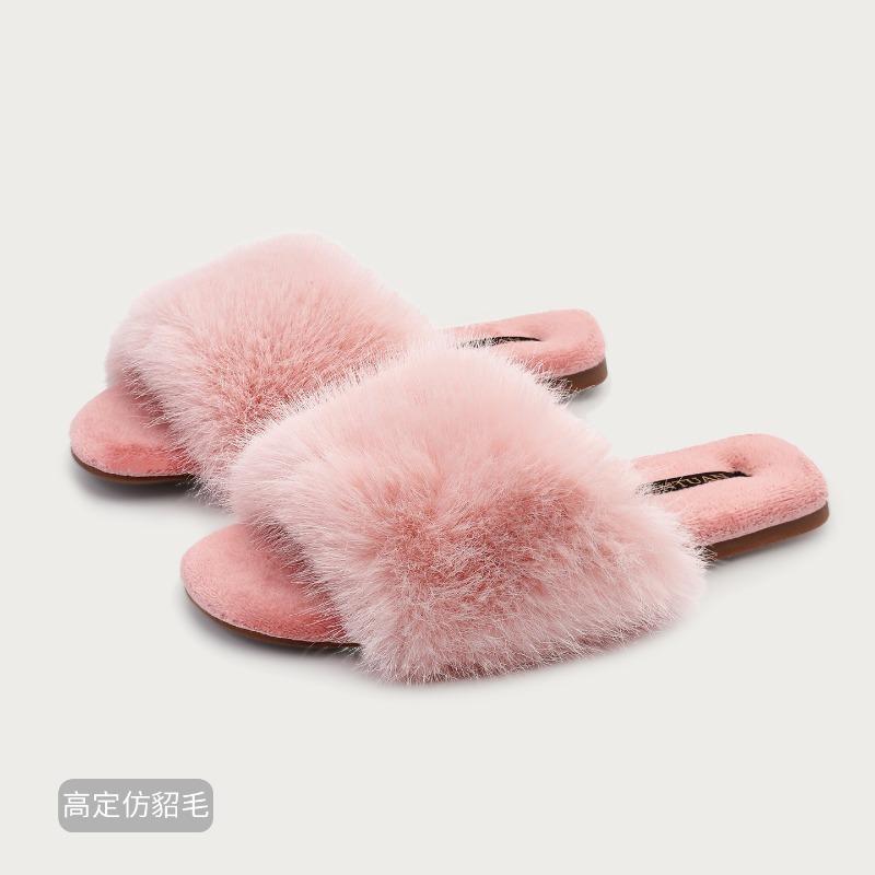 

Fashion Elegant Pink Plush Flat Slippers Women Luxury Fluffy Home Slippers Comfortable Lightweight Non-slip Brand Winter Cotton Slippers 40-41 розовый