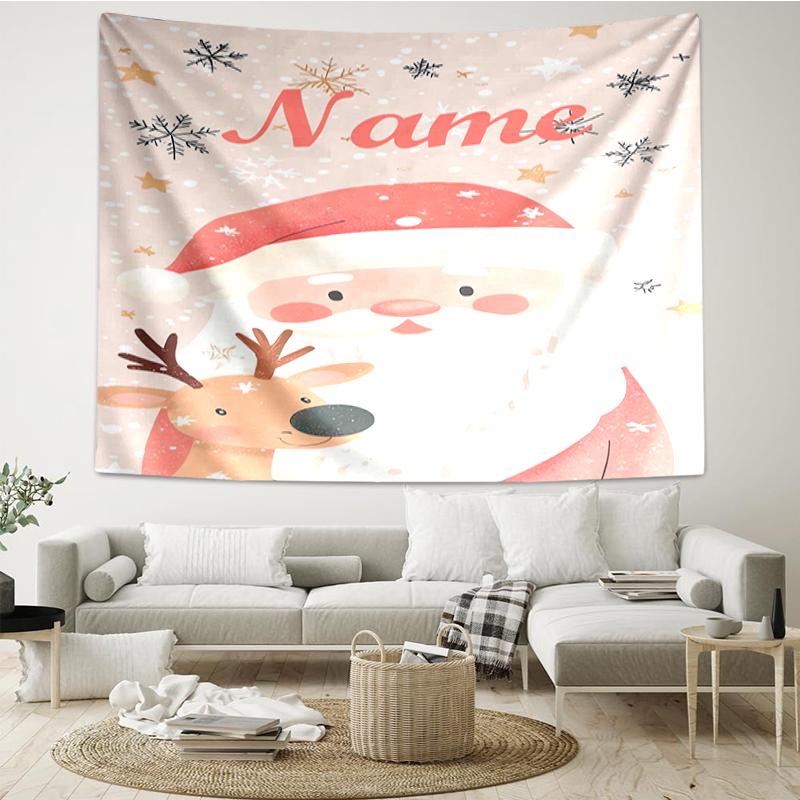 Custom Name Christmas Santa Claus Print Tapestry, Backdrop, Easy Setup, Ideal for Bedroom, Office & Living Room, with Aesthetic Wall Hanging Decor.