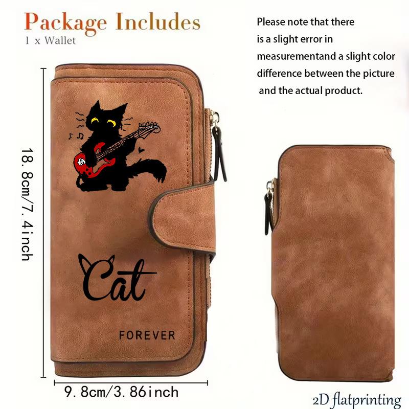 Women's Black Striped Cat Long Wallet Multi - functional Snap - button Coin Purse Ideal Gift for Cat Lovers Daily Use and Outdoor Activities