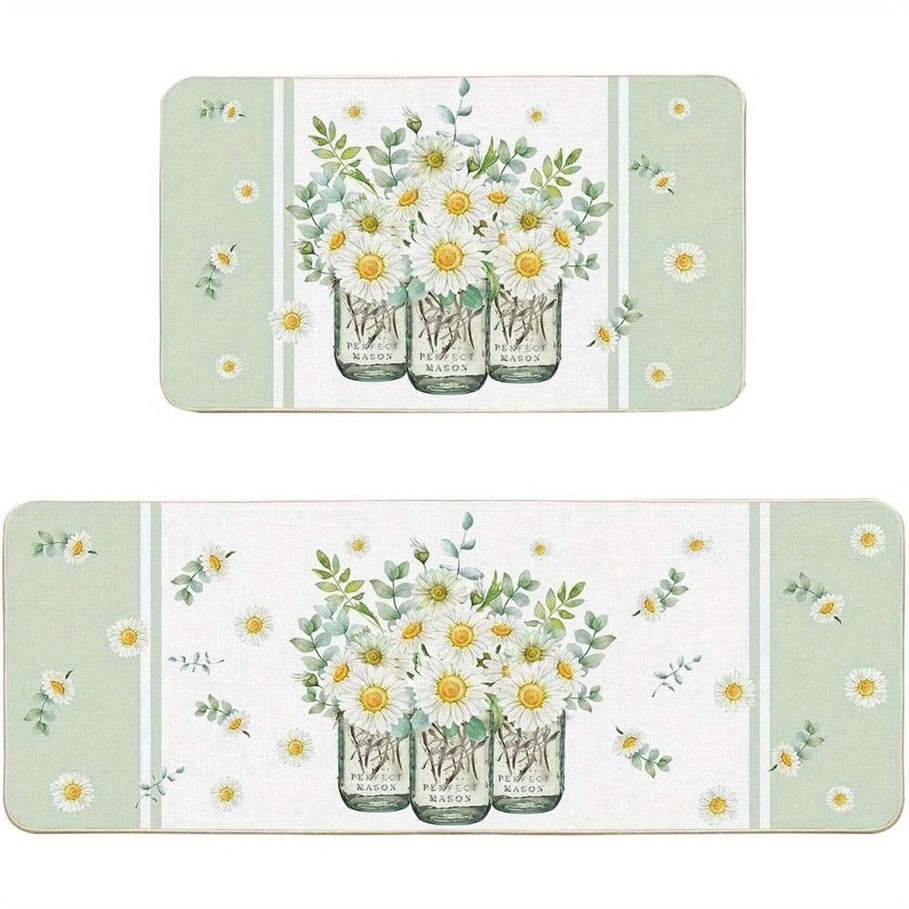 1Pcs Flower  Pattern Floor Mat Modern Kitchen polyester Rug Non-Slip Colorful Indoor Carpet, For Home Bathroom Bedroom Living Room Decor