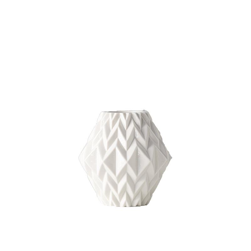 Simple Geometric Rhombus White Ceramic Vase Light Luxury Home Decoration Ornament High-End Art Flower Arrangement