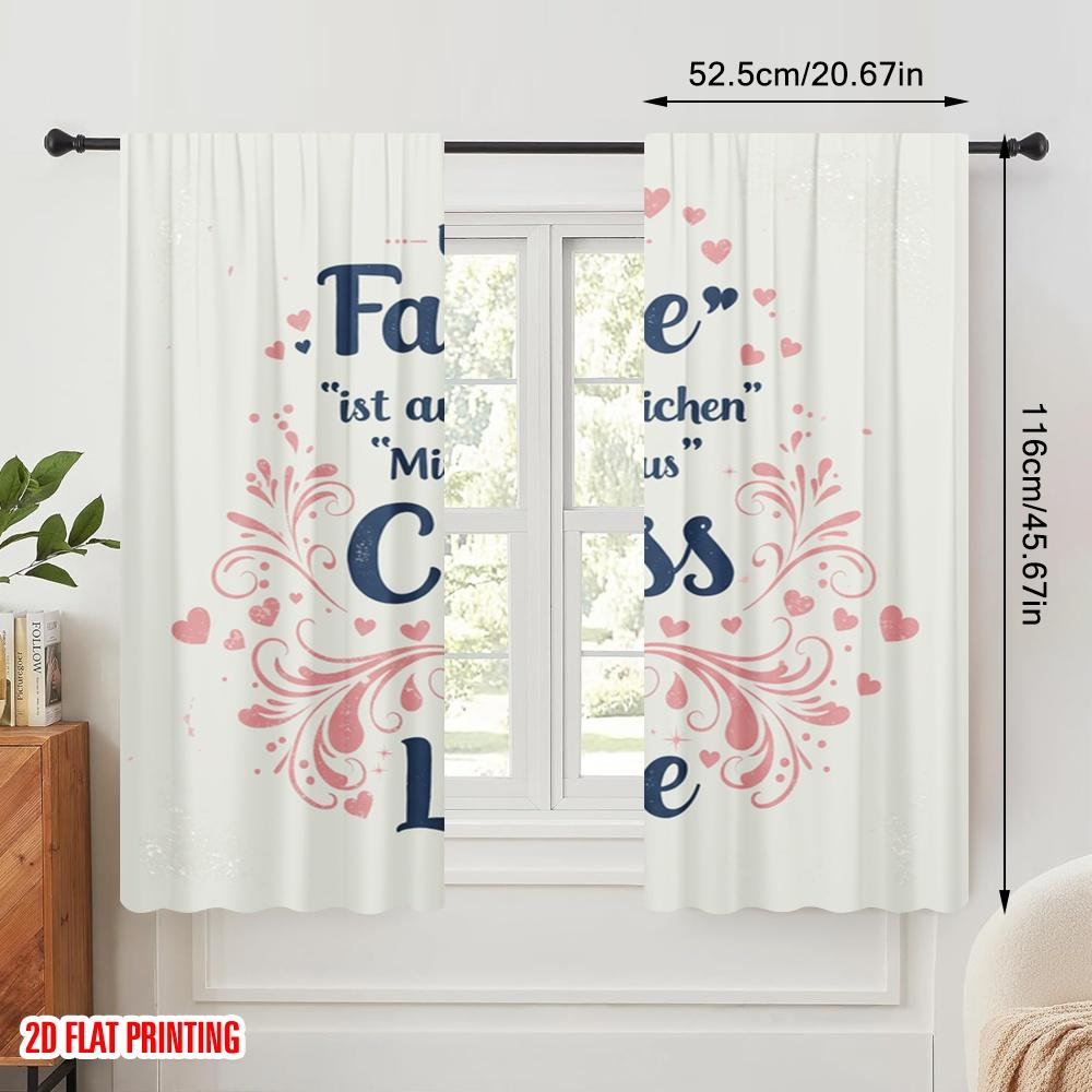 2pcs 2D Flat Printing Curtain Our Family Chaos Love Polyester Without Electricity Seasonal Party & Holiday Decor Perfect for