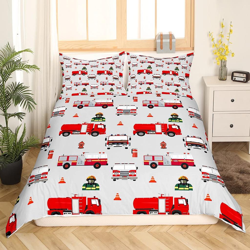 Classic Durable King Queen Firefighter Truck Size Red Firemen Car For Kids Boys Girls Fire Engine Polyester Quilt