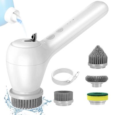 Electric Spin Scrubber, Electric Cleaning Brush with Automatic Detergent Dispenser and 4 Replaceable Brush Heads, 2 Adjustable Speed Handheld Scrubber