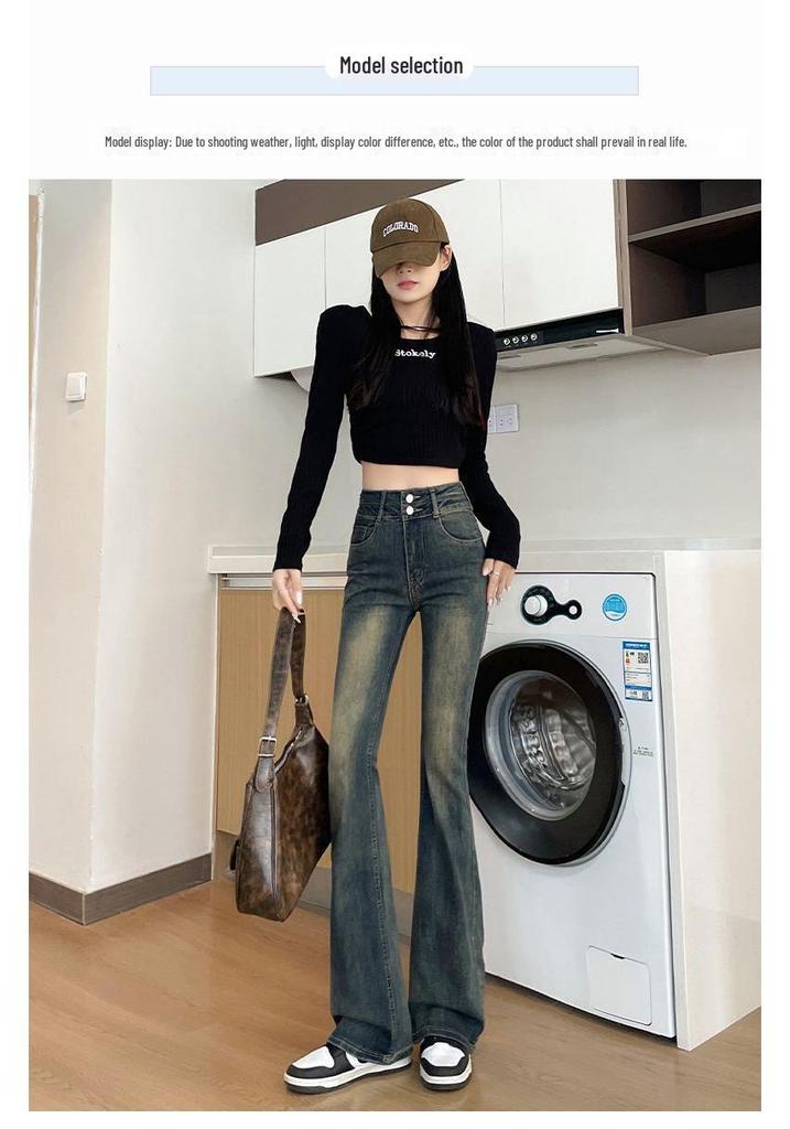 Cement Grey High-Waisted Retro Micro Flare Jeans for Women - Autumn 2025