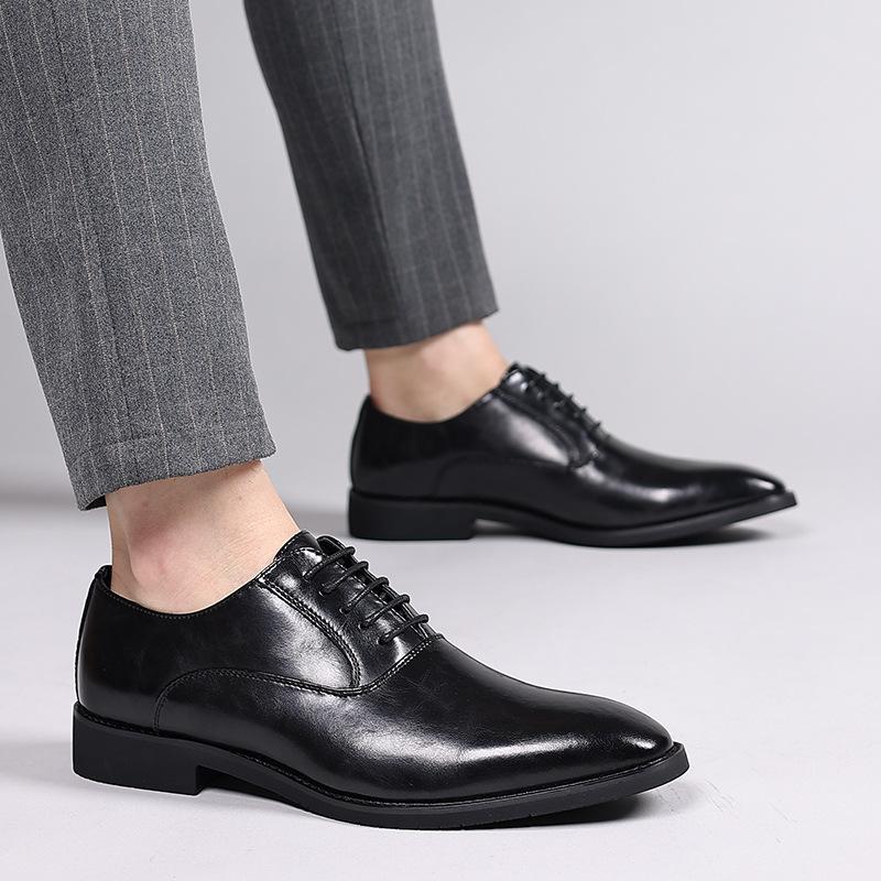 Casual Leather Shoes Men's Business Dress British Style Pointed Groom Wedding Shoes High-end Black Small Leather Shoes 8037-K