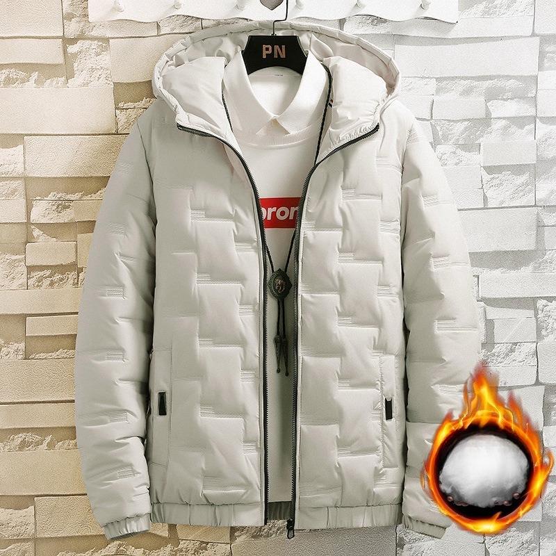 Veste à capuche épaisse et chaude pour homme, Manteau d'hiver matelassé géométrique rembourré avec poches zippées et poignets élastiques pour l'extérieur, les voyages et le quotidien