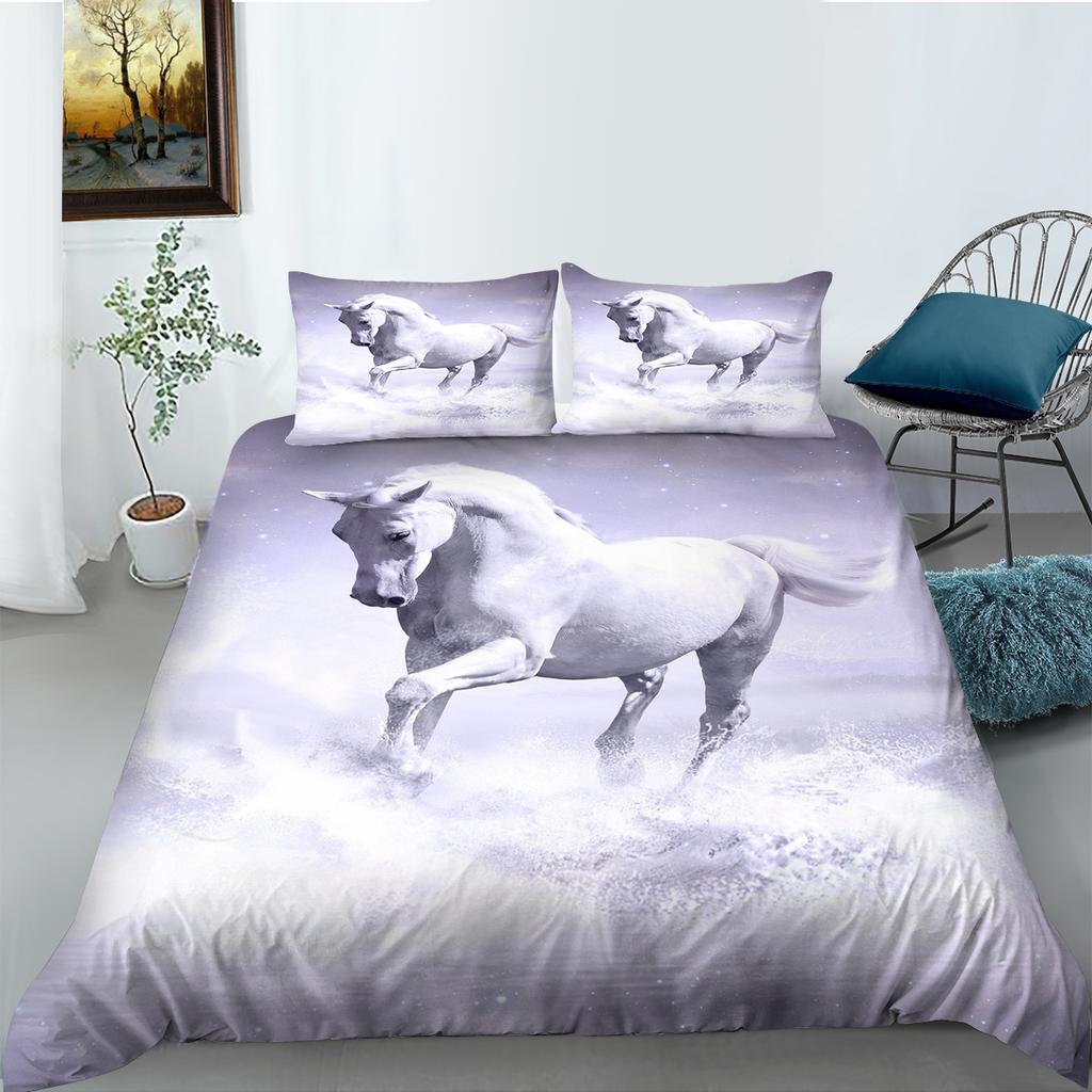 Sada ložního povlečení pro koně Povlečení na peřinu se zvířecím peřím 2/3 kusy AU180 * 210 Chlapecká ložnice Koně Series Tištěná měkká domácí dekorace
