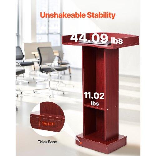VEVOR Podium Stand, 1040 mm Wooden Lectern, Laptop Desk with Wide Reading Surface and Storage Shelf, Edge Stopper, Elegant Design, Flool-Standing