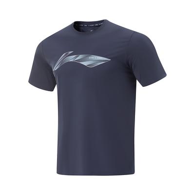 Li Ning Fitness Series Logo Round Neck Comfortable Breathable Versatile Short Sleeve T-Shirt Men Tops Ink-Blue ATSV107-9
