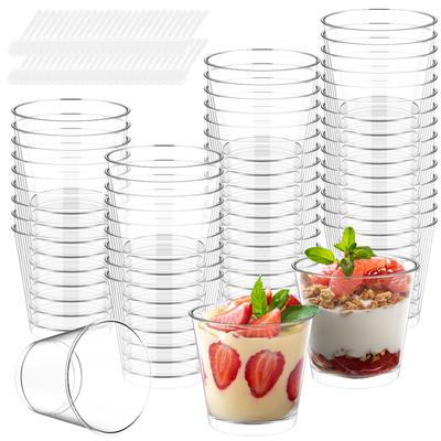 50Pcs Mini Dessert Serving Cups with 50 Spoons Round/Irregular Plastic Dessert Bowl Party Shot Glasse Ice Cream Cake Pudding Cup