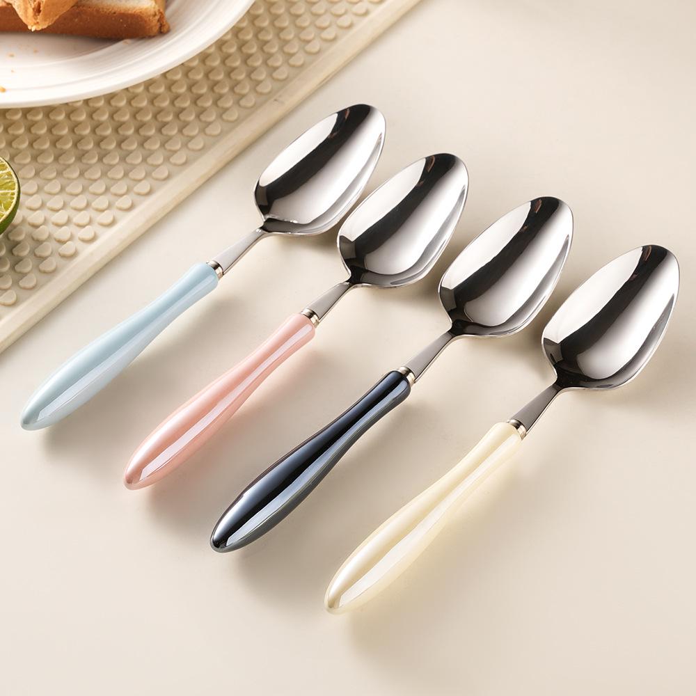 Macron High-End Ceramic Handle 304 Stainless Steel Cutlery Set: Round Spoon & Fork