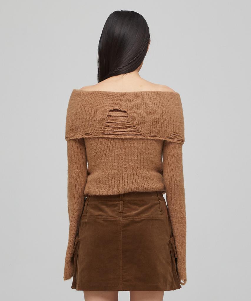 LALAFOX Knit Off-Shoulder Slim Knit Camel Bq4Kl009