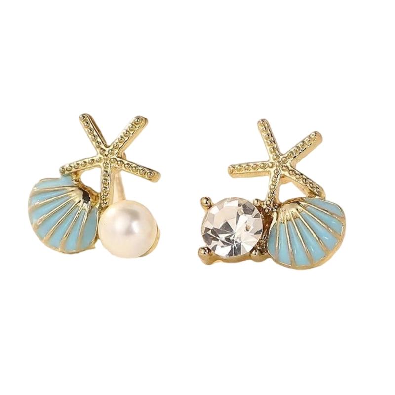 Modern Starfish Earrings Stud For Women Imitation Pearls Zircon Alloy Jewelry Lightweight Ocean Theme Ear Accessories