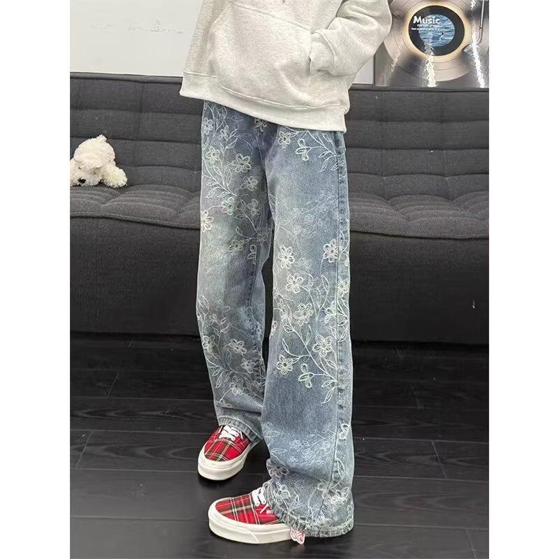 Джинсы клеш JYL для мужчин Cleanfit с узором  Шип  Жаккардовые Стильные Повседневные Свободные Джинсовые 3XL бездна