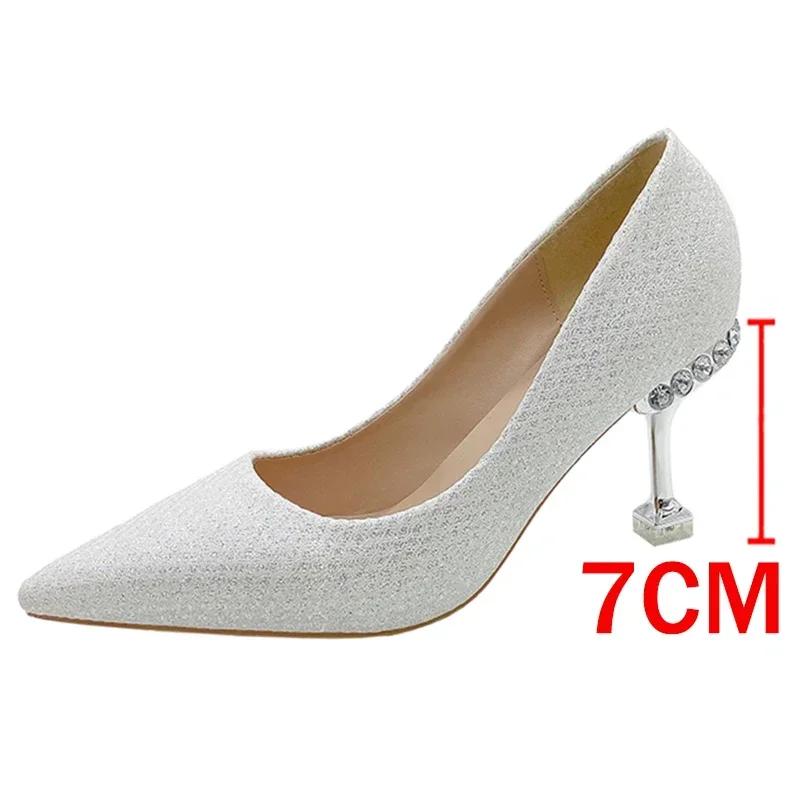 

Bling Gold Silver Pointed Toe Pumps Women Rhinesthone Thin Heels Party Wedding Shoes Woman 2026 Shallow High-Heeled Shoes 35