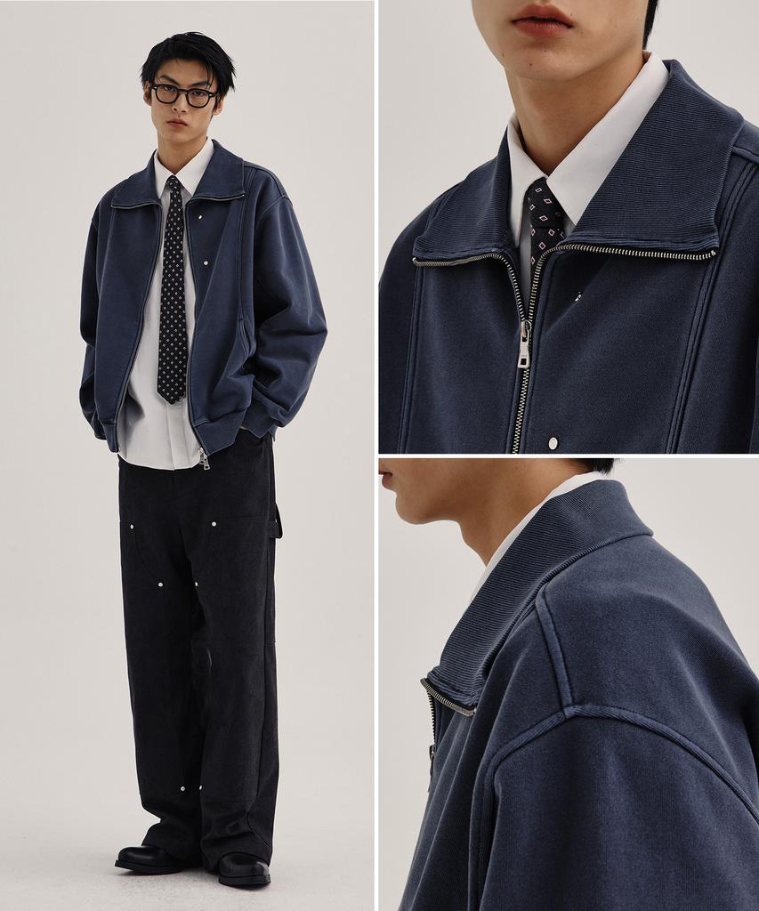 Kiimuir Curved Overfit Big Collar Zip-Up (Pigment Ver.)_Navy