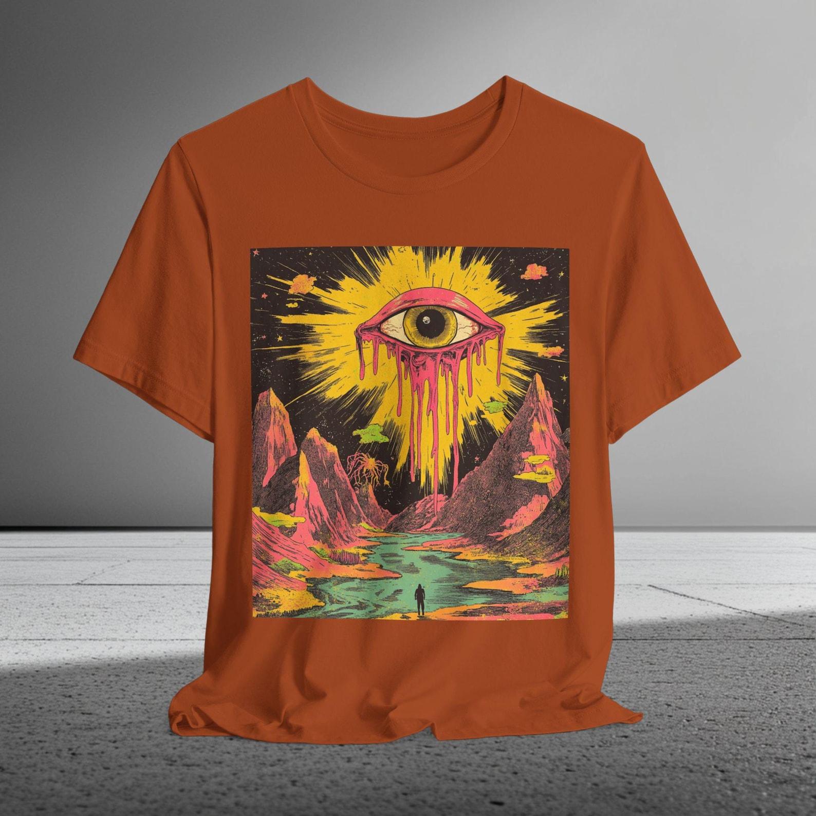 Melting Sun Eye T-Shirt | Psychedelic Cosmic Drip Art | Bella Canvas M