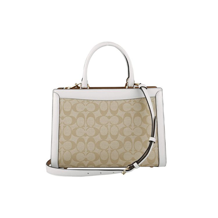 Coach Zoe Carryall 29 Magnetic Closure Monogram Canvas With Leather Tote Bag Women Tote Beige 69075-IMDQC