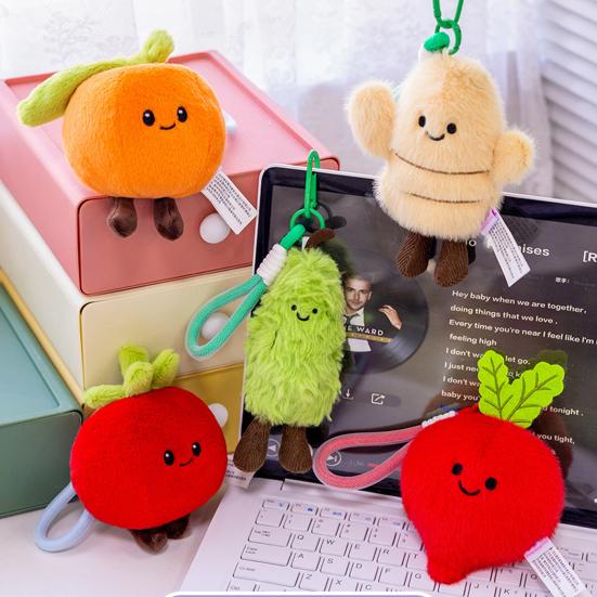 Süßer Obst-Gemüse-Schlüsselanhänger mit tragbarer Aufhängeschnalle Plüsch-Rucksack-Anhänger Hautfreundliches Quetschspielzeug Stressabbau Fidget Geschenk für Kinder Erwachsene