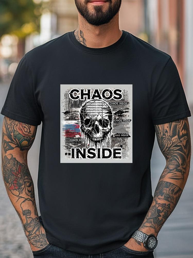 Chaos Inside Skull T-Shirt Grunge Distorted Glitch Unisex Casual T-shirt Unisex T-Shirt XXXXL