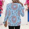 Women Plus Size Round Neck Long Sleeve Ribbed Cuffs Sun Moon Butterfly Print Light Blue Sweatshirt