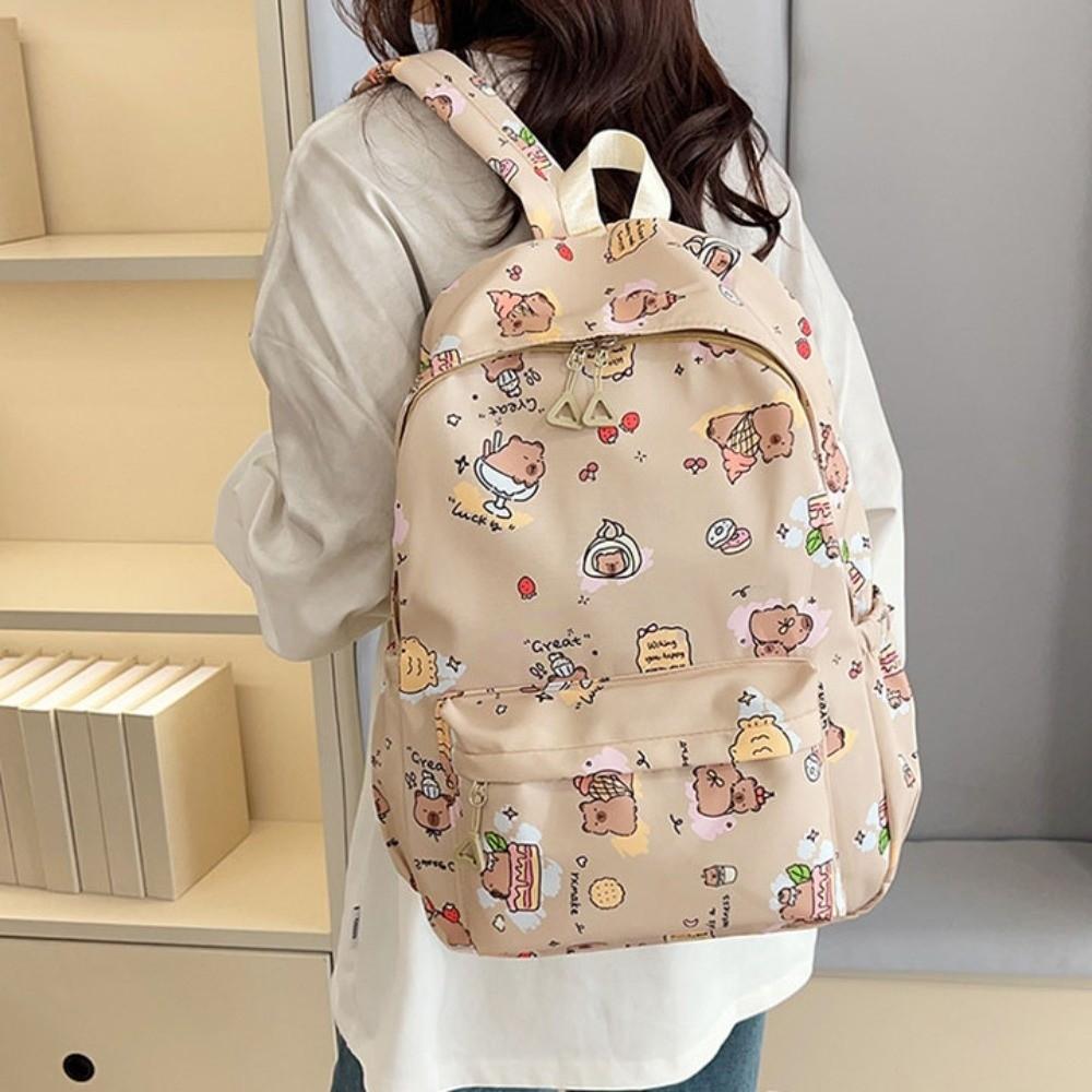 Wide Straps Cartoon Animal Daypack Nylon Large Capacity School Bag Fashion Capybara Backpack  Daily