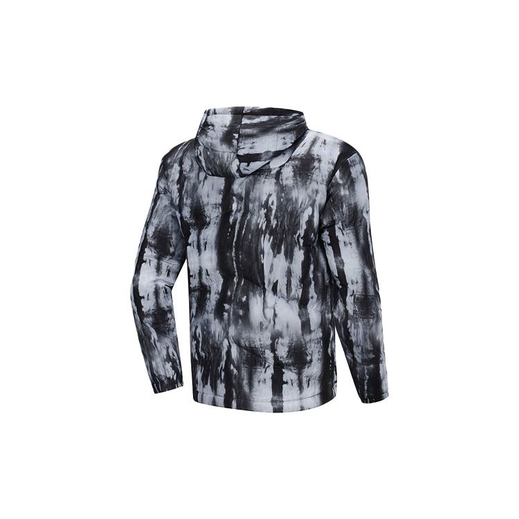 Li Ning Casual Sports Printed Hooded Warm Down Jacket Winter Men Jacket Black White AYMP063-1