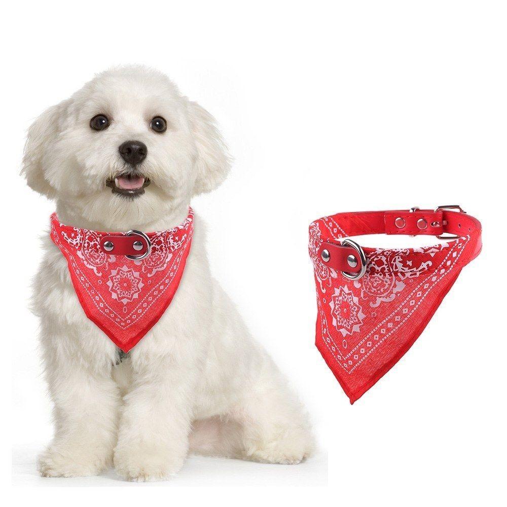 Adjustable Pet Dog Puppy Cat Neck Scarf Bandana With Leather Collar Neckerchief