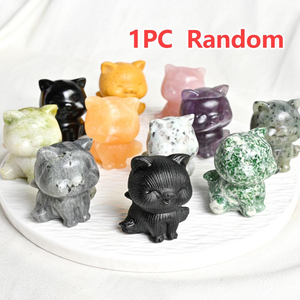 Natural Healing Crystal Carving Polished Obsidian Mini Cat Crystal Cat Ornament for Reiki Meditation (as the picture,One Size)