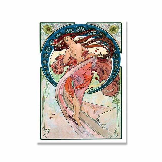 Retro Woman Alphonse Mucha Canvas Painting Nordic Art Poster Abstract Printmaking Museum Exhibition Mural Living Room Home Decor