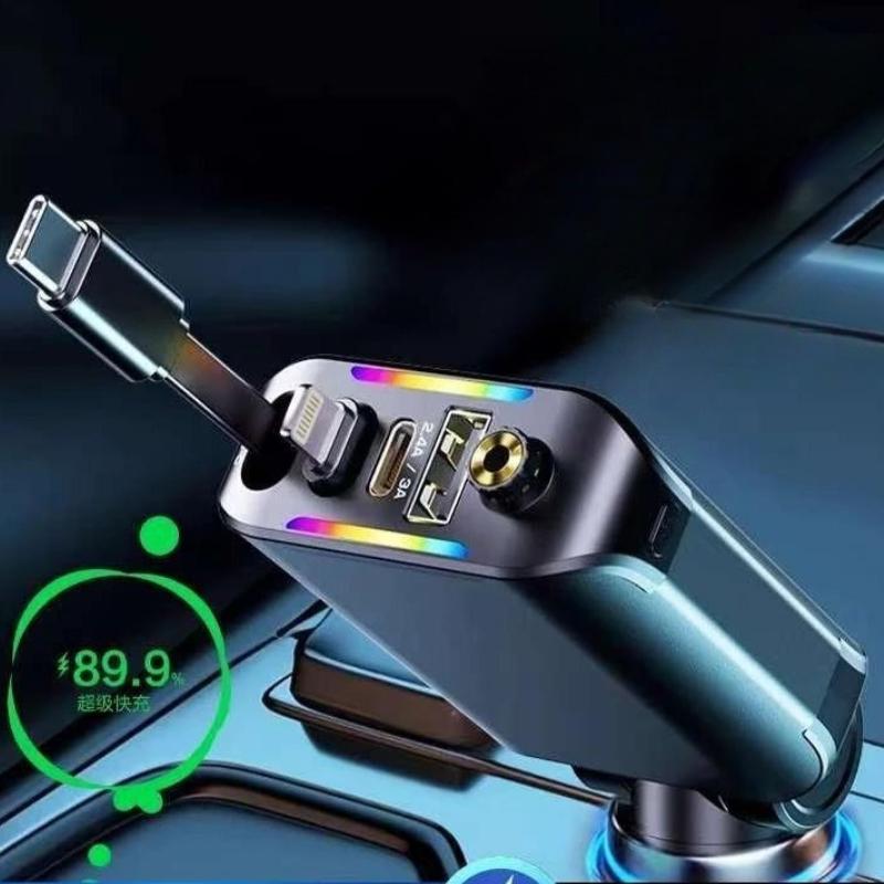 120W Car Charger with Roof Starlight Fast Charging Retractable Cable & 2 Charging Ports Voltage Phone Charger universal