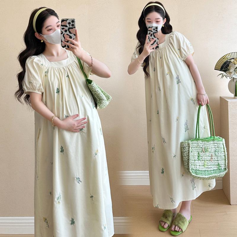 Summer 2026 Korean Fashion Embroidered Maternity Dress - Sweet, Trendy, Age-Reducing Style