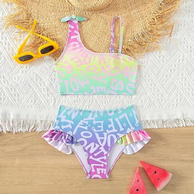 Teenage Girls Bikini Sets Ruffled Letter Printed Two Piece Swimsuit for Girls Swimwears Bathing Suits 5-15 Years