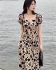 Summer Women's Fragmented Flower Dress French Black Rose Print Long Dress Slightly Slim Elegant Large Skirt